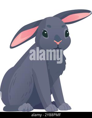 Cute rabbit character. Sitting bunny cartoon mascot isolated on white background Stock Vector