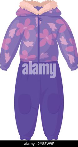 Kid winter clothes. Purple jumpsuit cartoon icon isolated on white background Stock Vector