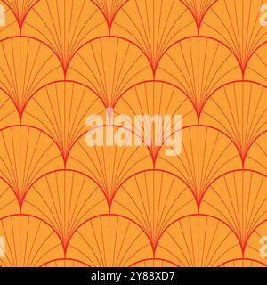 Retro Geometric Shells seamless pattern in orange and red . For wrapping paper, home décor, wallpaper and textile Stock Vector