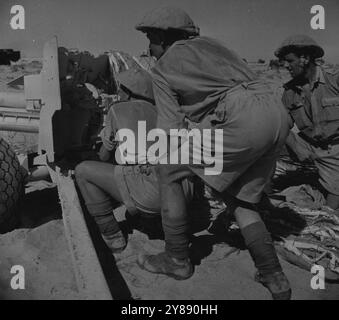 Western Desert Campaign. Autumn 1942 -- One of the most effective weapons the British Army uses against enemy tanks is the 6 pounder gun. Highly mobile and with a rapid rate of fire, it is playing havoc with enemy armor in the present battle. February 22, 1948. Stock Photo