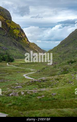 Winding Road Through the Gap of Dunloe in County Kerry, Ireland Stock Photo