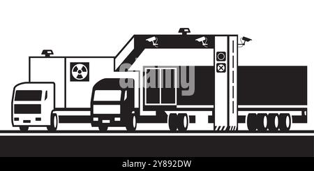 Mobile truck and cargo X Ray scanning at customs house – vector illustration Stock Vector
