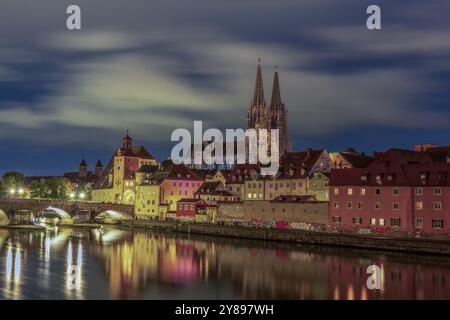 Panoramic view of Regensburg's old town on the Danube in Germany Stock Photo