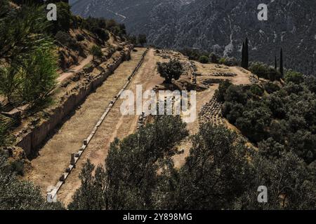 Ancient Gymnasium (4th cent. B.C.) in Delphi, Greece, Europe Stock Photo