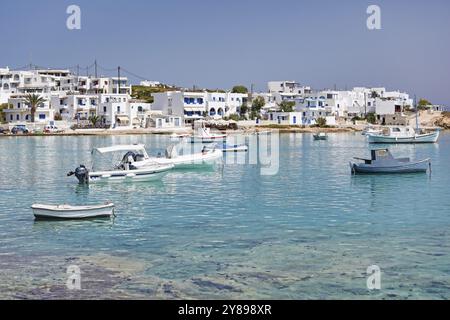 Ammos beach and the port of Koufonissi island in Cyclades, Greece, Europe Stock Photo