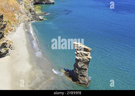 The old woman's jump beach in Andros island, Greece, Europe Stock Photo