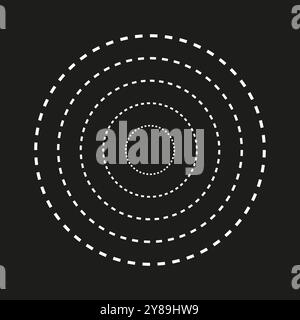 Dotted concentric circles. Minimalist radial design. Geometric dashed pattern. Vector symmetry. Stock Vector