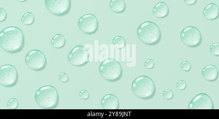 Mint serum drops background, transparent gel droplets, realistic glossy liquid Stock Vector