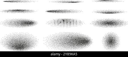 Stipple shadows, abstract fading noisy circular textures, grainy gradients Stock Vector