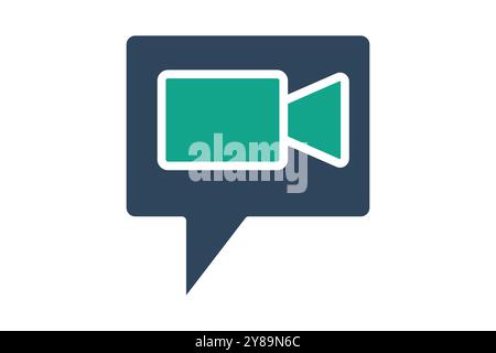 Video call icon. solid icon style. video camera with chat. icon related to online course. education elements vector illustration Stock Vector