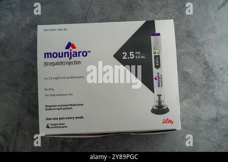 Mounjaro, an injectable medicine used to treat Type 2 diabetes and as a weight loss drug. Stock Photo