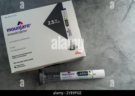 Mounjaro, an injectable medicine used to treat Type 2 diabetes and as a weight loss drug. Stock Photo