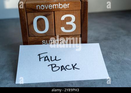 Calendar reminder to fall back - or set the clocks back an hour - at the end of Daylight Saving Time on November 3, 2024. Stock Photo