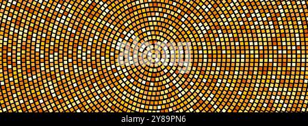 Radial gold disco party pattern. Golden square sequin mosaic texture background. Abstract yellow orange shining glitter halftone wallpaper. Pop up comic sparkling glitter and strass backdrop. Vector Stock Vector