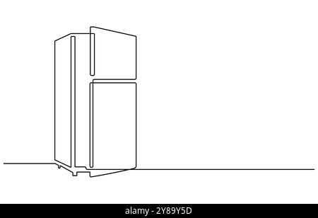 Refrigerator continuous one line drawing vector illustration, Refrigerator in one line style. Refrigerator vector illustration in one continuous line Stock Vector