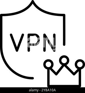 Secure premium VPN account. Shield and crown. Pixel perfect, editable stroke vector icon Stock Vector