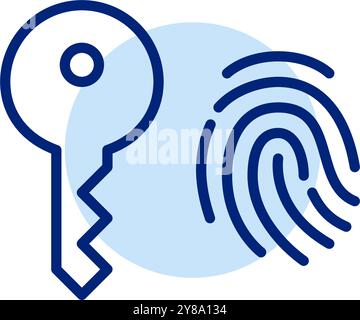 Key and fingerprint. Biometric security access. Advanced authentication methods. Pixel perfect, editable stroke vector icon Stock Vector