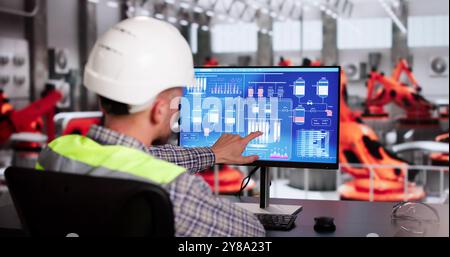 Operator And Engineer Monitor SCADA System Using Control Stock Photo