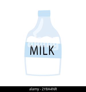 Flat illustration of a milk bottle with a label milk in doodle style. Stock Vector