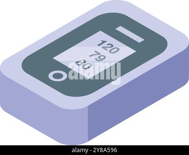 Digital tonometer showing blood pressure isometric icon, healthcare concept Stock Vector