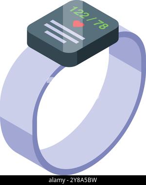 Smartwatch showing heart rate icon in isometric view, modern technology for healthy lifestyle Stock Vector