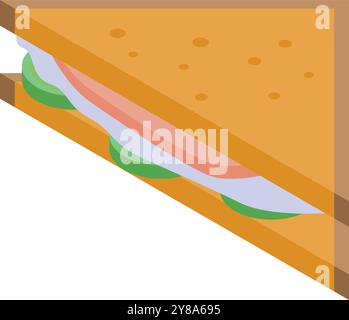 Classic toast sandwich with ham and cucumber showing filling in isometric view Stock Vector