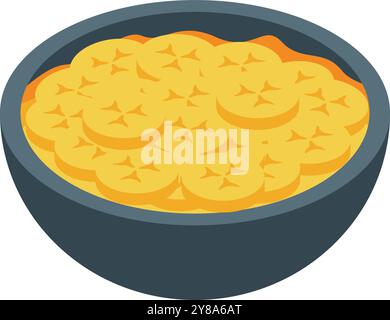 Bowl full of sliced bananas with milk or cream being served for breakfast, a healthy and delicious way to start the day Stock Vector