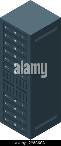 Modern server tower storing big data is standing on white background, isometric view Stock Vector