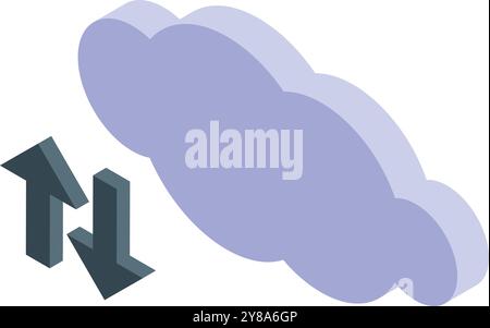 This isometric icon represents the concept of cloud computing data transferring with up and down arrows Stock Vector