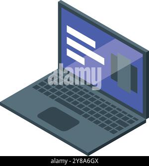 Modern laptop showing software interface in isometric view, suitable for business and technology themes Stock Vector