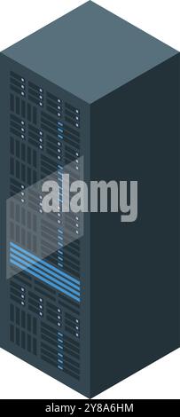 Modern server tower is storing big data with indicator lights flashing in an isometric view Stock Vector
