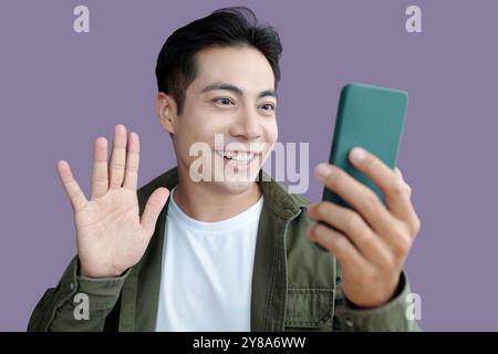 Man Having Video Call On The Phone Stock Photo