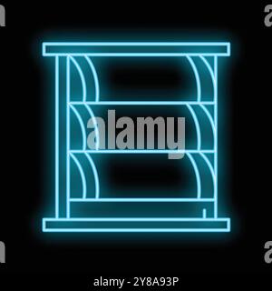 Neon bookcase icon glowing on dark background, concept of interior design or online library Stock Vector