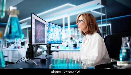Research Lab Scientist Using Computer. Medical Science Stock Photo