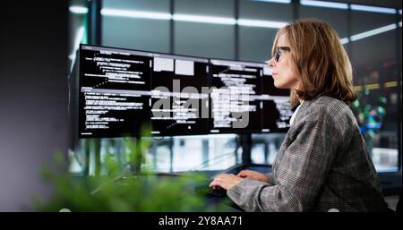 Web Developer Coding On Computer To Develop Code Stock Photo