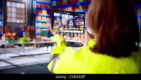 Technician Doing Industrial Inspection Using Tablet Technology Stock Photo