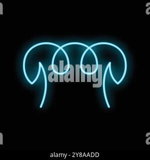 Blue neon sign depicting modern wireless earphones glowing on black background Stock Vector