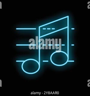 Blue neon music note glowing on a black background, perfect for music industry related designs Stock Vector