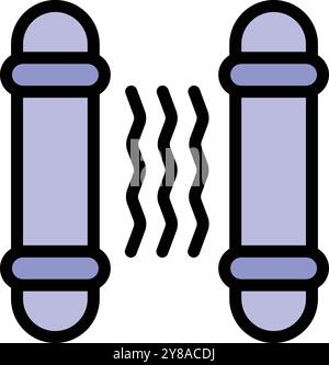 This icon depicts a heat exchanger system transferring thermal energy with two pipes and heat waves Stock Vector