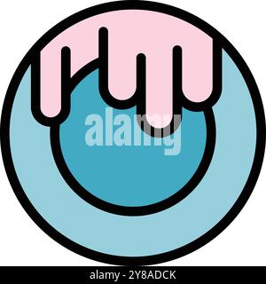 This icon features a blue donut with pink glaze dripping over the top, viewed from above Stock Vector