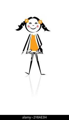 Cartoon cute girl. Children's drawing. Cute cartoon girl on a white background. Stock Vector