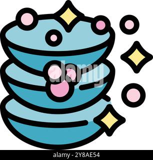 Stack of clean dishes is sparkling and gleaming, representing the concept of cleanliness and hygiene in the kitchen Stock Vector