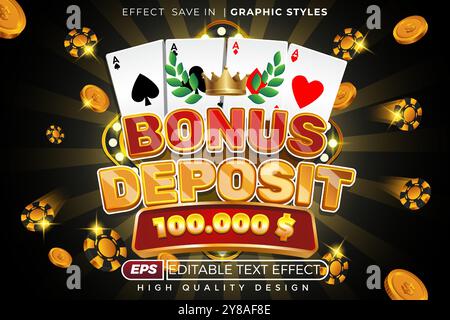 editable 3d text effect bonus deposit Stock Vector
