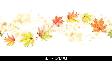 Watercolor botanical frame with autumn wavy foliage in soft beige and ...