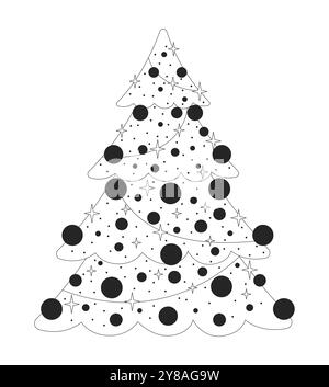 Sparkle twinkling Christmas-tree ornaments black and white 2D line object Stock Vector