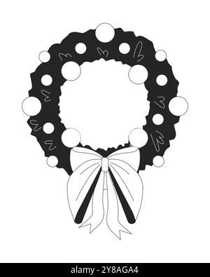 Merry Christmas wreath black and white 2D line object Stock Vector