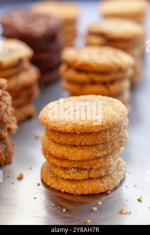 Rows of cookies stacked of various types Stock Photo