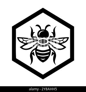Geometric Bee Logo Design in Black and White Stock Vector