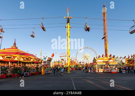 Ski lift ride and towers at state fair grounds Stock Photo