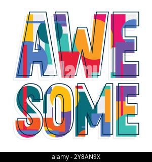 Shapes and text. Colourful typography. Modern design. Geometric shapes background. Random shapes pattern. Decorative greeting card design. Stock Vector